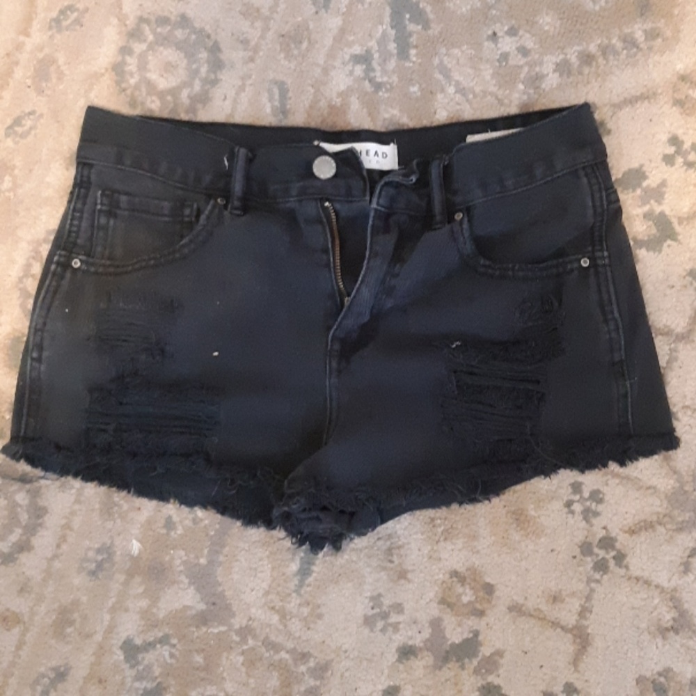 High-rise black denim shorts